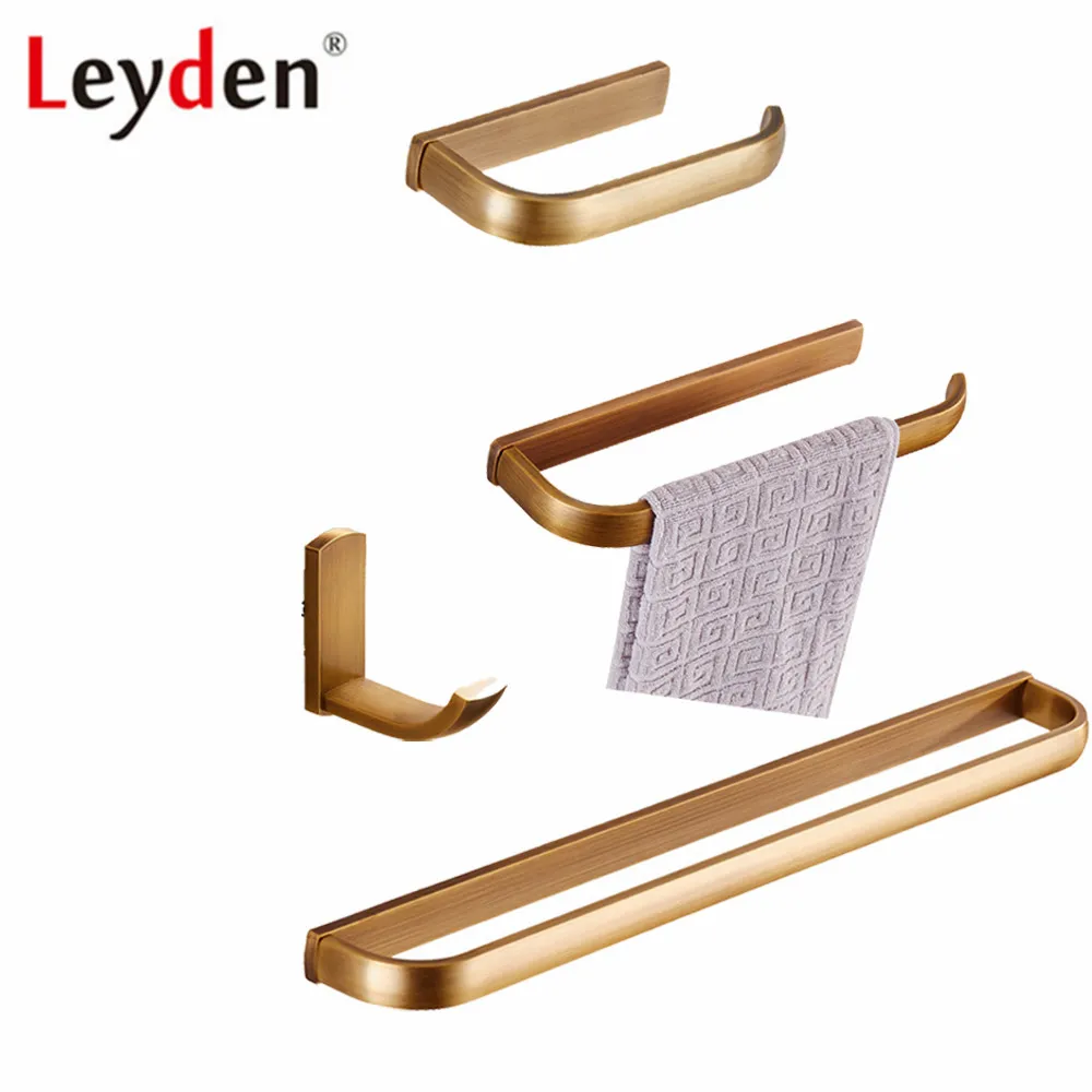 

Leyden 4pcs Antique Brass Bathroom Accessories Set Single Towel Bar Towel Ring Toilet Paper Holder Robe Hook Bath Hardware Set