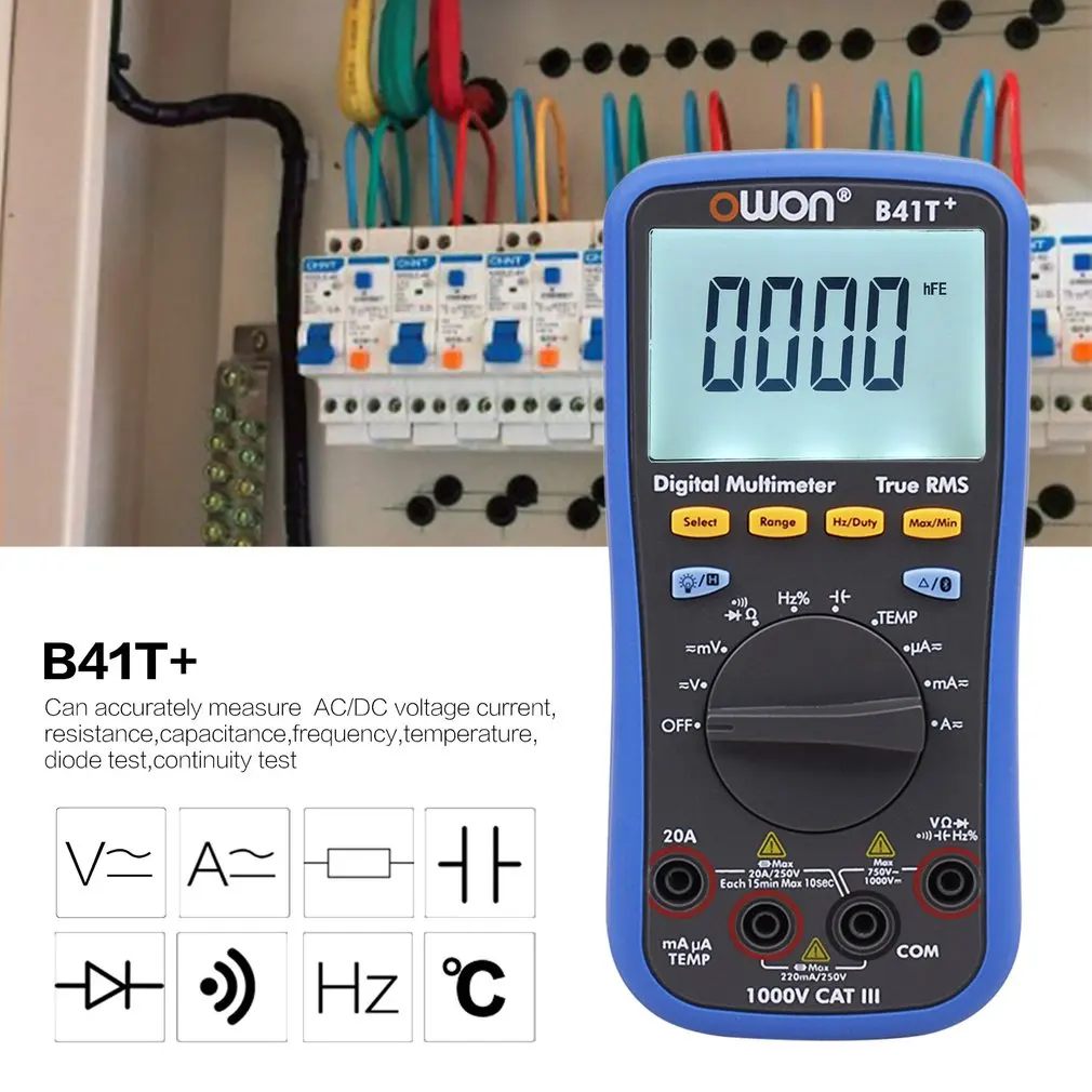 Owon B41T + цифровой мультиметр с подсветкой ЖК-мультиметр Bluetooth AC/DC Вольтметр