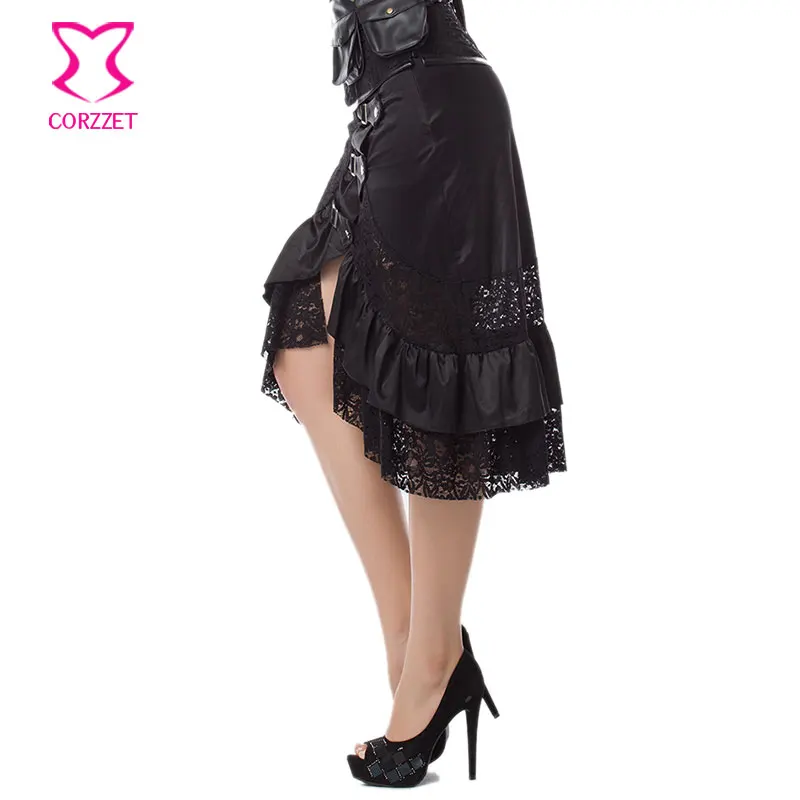 Винтажная черная юбка в стиле панк с рюшами и цветочным кружевом большие размеры