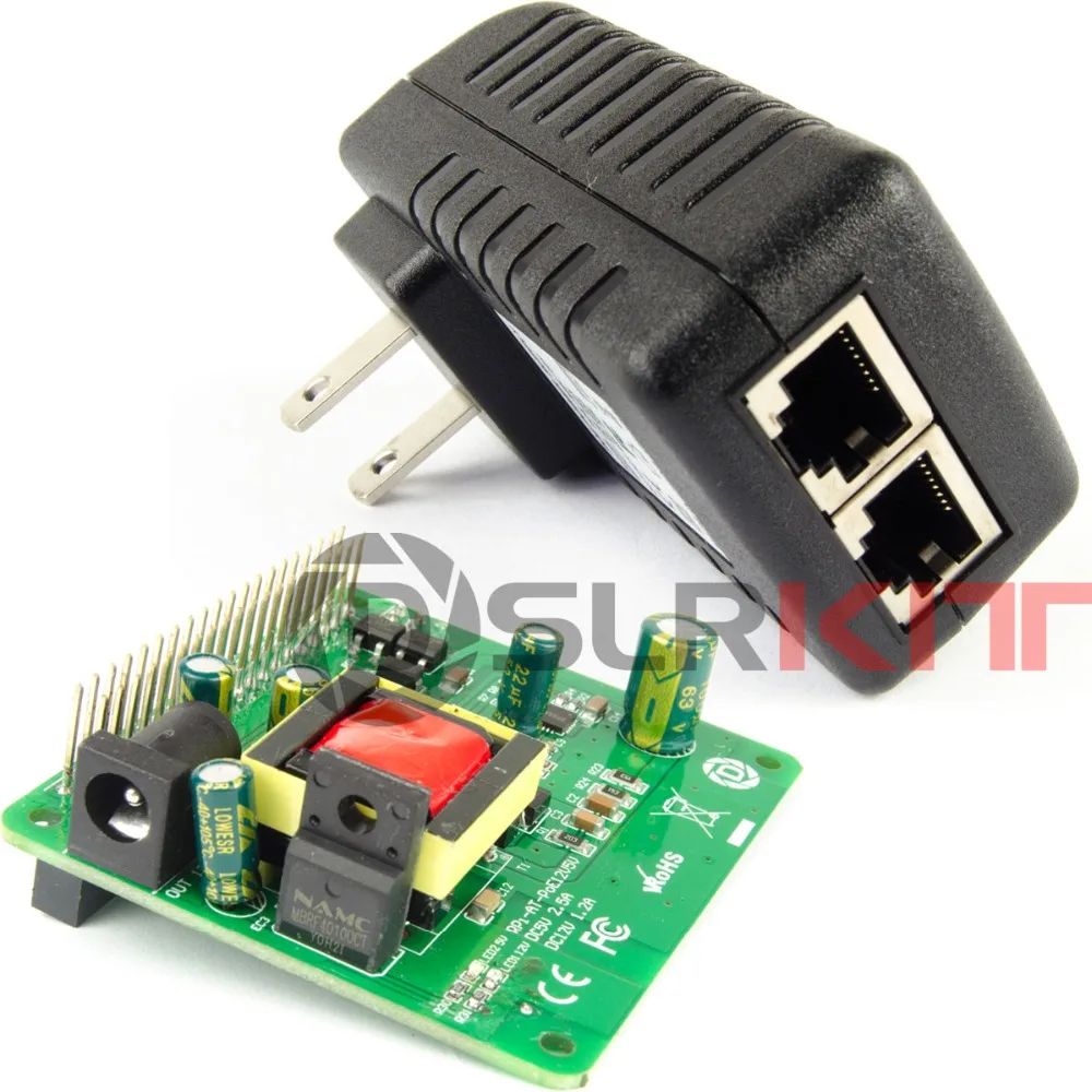 DSLRKIT Gigabit Raspberry Pi 4 4B 3B+ 3B Plus 5 в 12 В двойной выход PoE Kit(шляпа+ инжектор