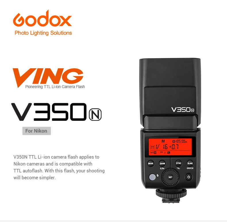 Godox V350N ttl HSS 1/8000s 2,4G X Системная камера Speedlite вспышка со встроенным литий-ионным аккумулятором+ передатчик XPro-N для Nikon