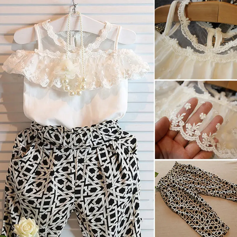 2018 Новый брендовый топ с открытыми плечами для маленьких девочек клетчатые штаны