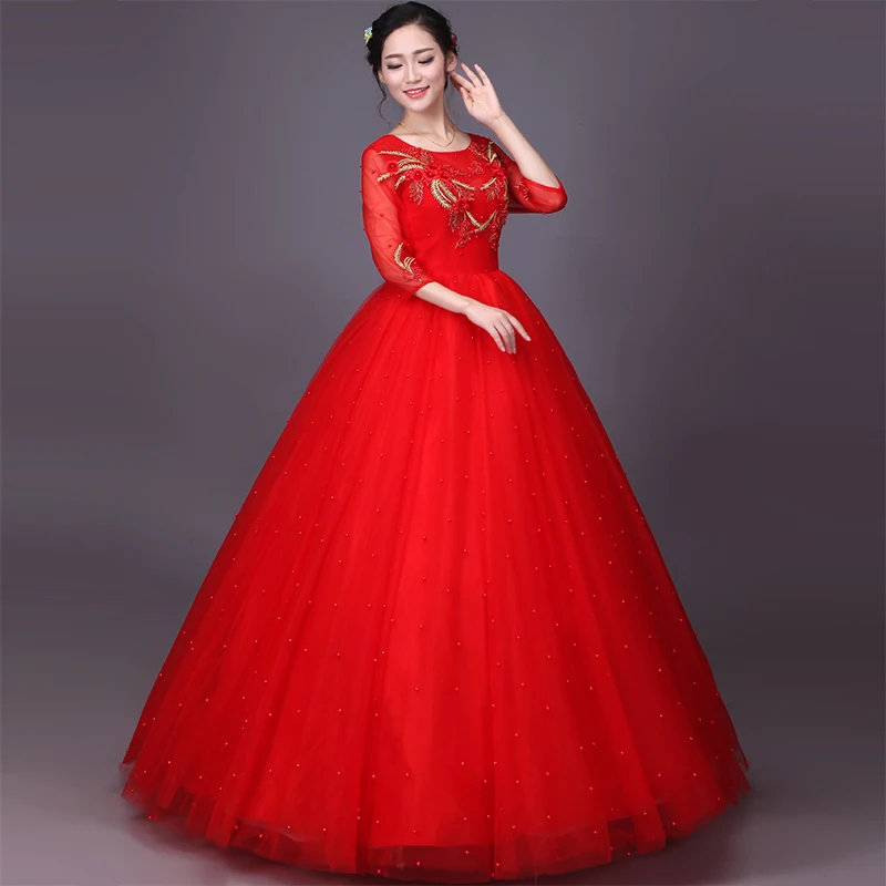 2017 Newest Red O-Neck Three Quarter Sequined Diamond Evening Dresses Fashion Slim Lace Floor-Length Cake Gowsn Fast Shipping | Свадьбы и