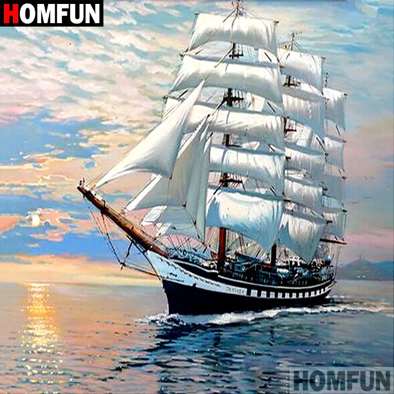 Алмазная 5D картина HOMFUN сделай сам полноразмерная/круглая 3d вышивка парусное