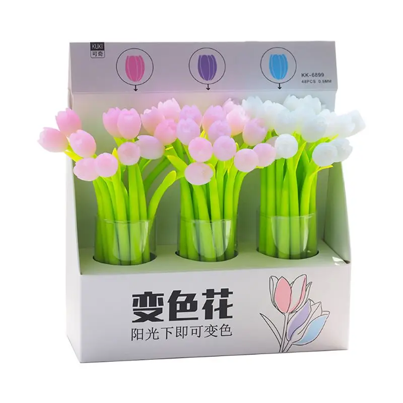 Creative Stationery Gel Pen Light Sensation Tulip Cute Soft Silicone Black 0.5mm Quick-Drying Office Signature Gel Pen Cute Smal