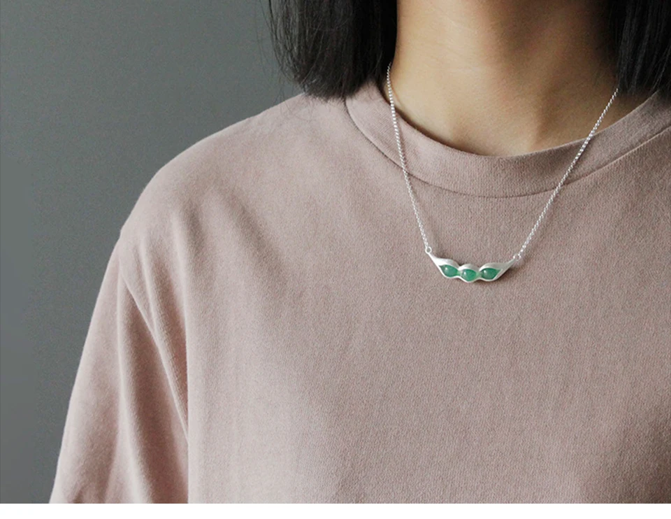 Lotus Fun реальные 925 серебро ручной работы Дизайн er Fine Jewelry натуральный зеленый камни Стручки гороха Дизайн Цепочки и ожерелья для Для женщин