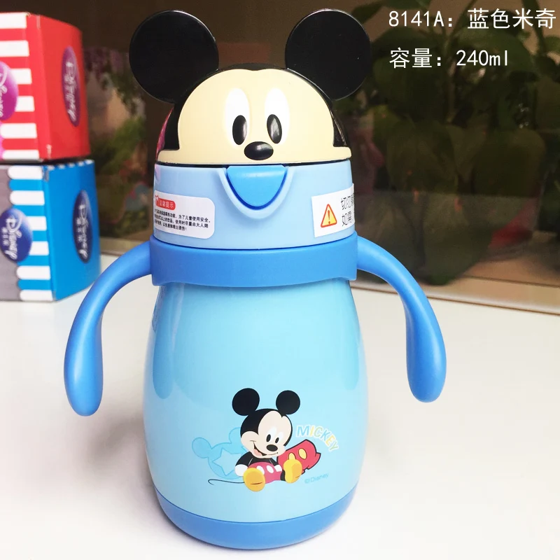 Disney 240 мл Минни Маус, милая Минни Микки Детская кружка для кормления с соломой дети учатся для кормления питья бутылка с ручкой, детский учебный Поильник