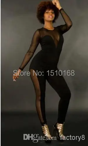 Novidades Vestidos Women Sexy Mesh Patchword White/Black Jumpsuit Bobycon Evening Club Party 2014 Summer High Street Bandage Cas |