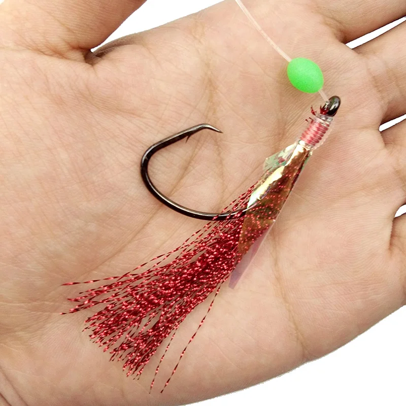 10pcs Fish Skin Bait Sabiki Rigs 2 Arm Big Sport Circle Hook Sea Fishing Red Flasher With Barrel Swivel For Herring|hook sea|sport circle hookscircle