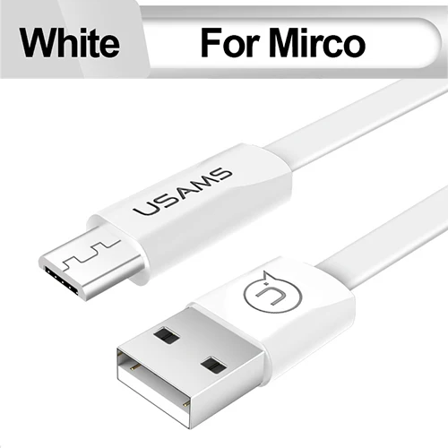 Micro USB зарядное устройство для samsung huawei Xiaomi 1,2 м, USAMS плоский кабель для синхронизации данных провод Быстрая Зарядка Кабели для мобильных телефонов кабель - Цвет: White