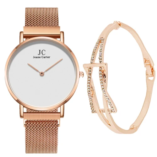 C with bracelet 3 шт./компл. модный минимализм Для женщин часы класса люкс из розового золота с магнитной пряжкой кварцевые Для женщин часы Топ брендовые часы леди zegarek damski - Цвет: C with bracelet