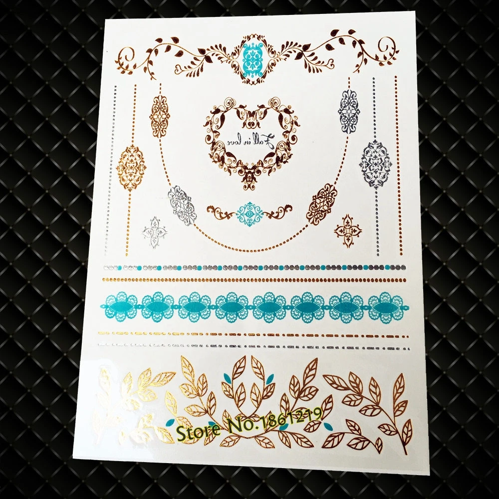 Популярные Фирменная Новинка Henna Стиль Временные татуировки Наклейки золото gj-52