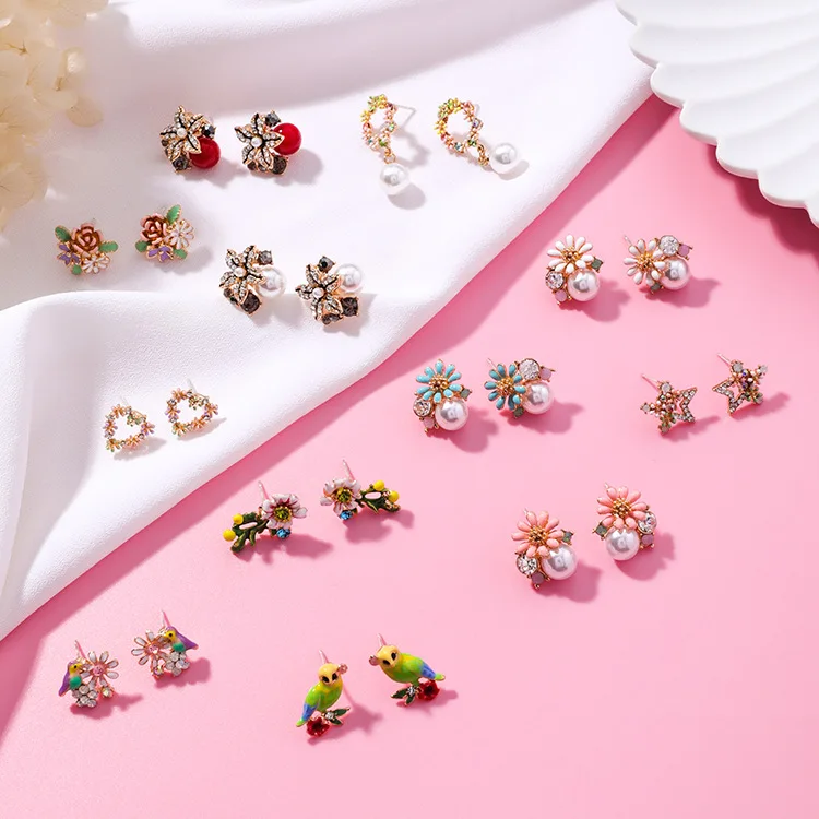 Новые Красочные сладкие цветы маленькие серьги гвоздики для женщин модные