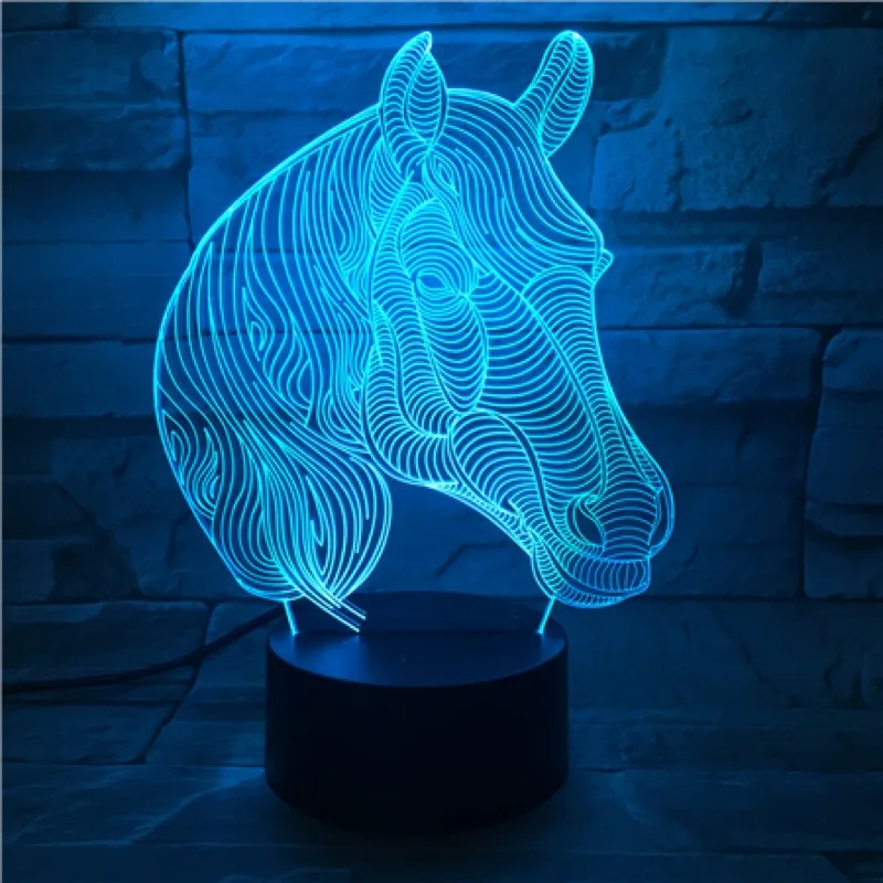 3D лампа в виде головы лошади Креативный светодиодный ночник с USB-разъемом