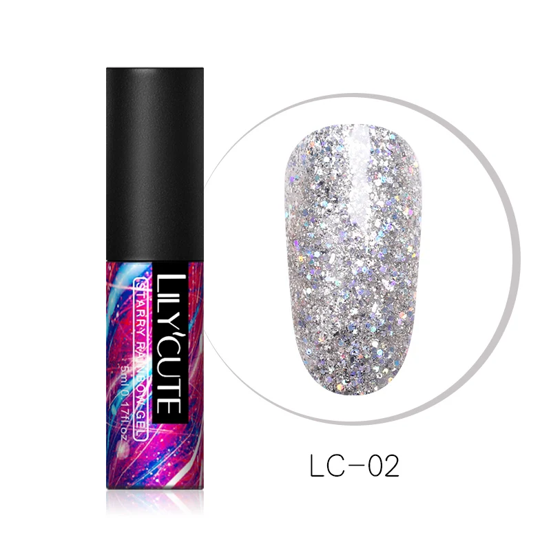 Starry LC-02 LILYCUTE 5 мл Блестящий УФ Гель-лак с блестками Блестящий голографический мерцающий отмачивающийся Гель-лак для дизайна ногтей маникюрный лак - Цвет: Starry LC-02