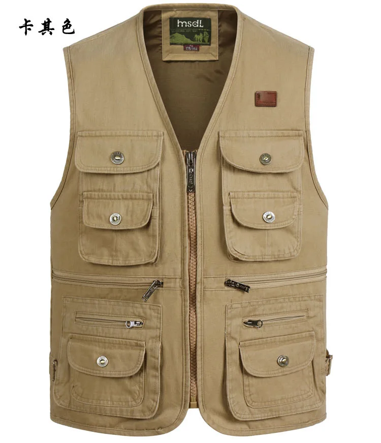Khaki Мужские джинсовые жилеты для мужчин 3XL 4XL жилет для мужчин s на открытом воздухе хлопок мульти карман без рукавов Джинсовая куртка Мужские джинсы Masculino - Цвет: Khaki