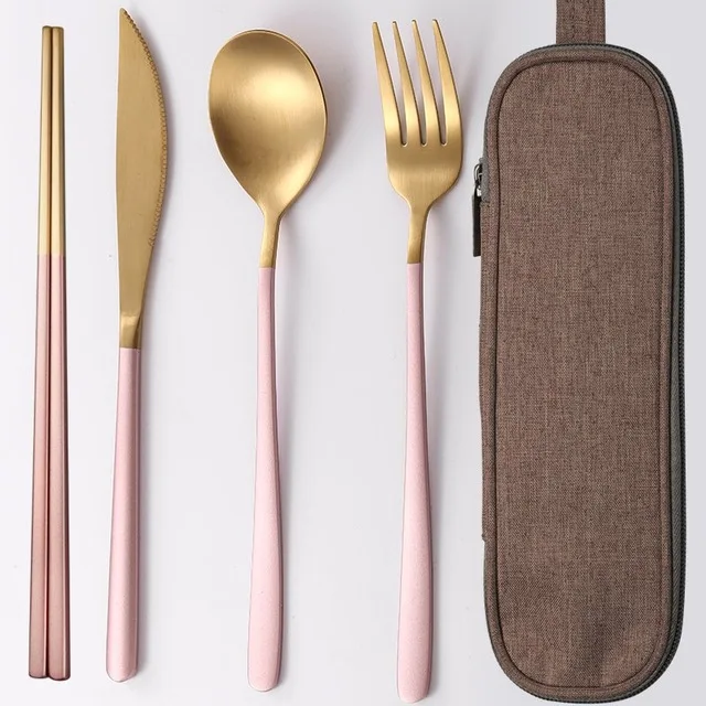 Dinnerware set 5 Столовая посуда набор столовый набор в дорогу для путешествий походный набор посуды многоразовые посуда набор ложка Вилка палочки дозирующая детская ложка для соломы и Портативный чехол - Цвет: Dinnerware set 5