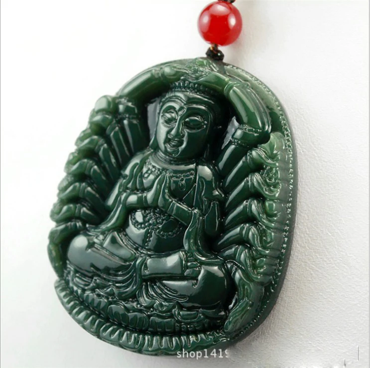 Natural Green Stone Pendant One Thousand Hands of Goddess Mercy Guanyin Bodhisattva Necklace | Украшения и аксессуары