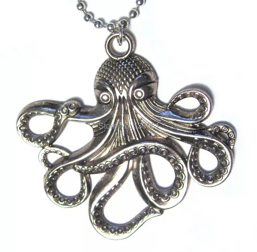 Винтажная Серебряная эмалированная подвеска в виде осьминога стиле панк|jewelry