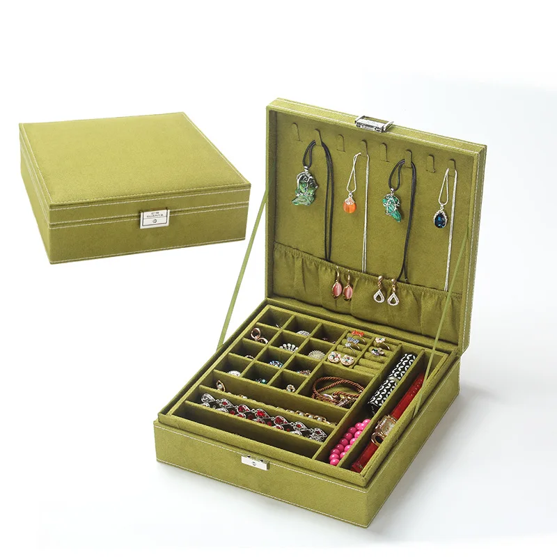 5 Большая Лучшая модная фланелевая квадратная шкатулка для ювелирных изделий простая раскладка 2 слоя органайзер для макияжа колье кольцо ожерелье коробка для хранения - Цвет: 5