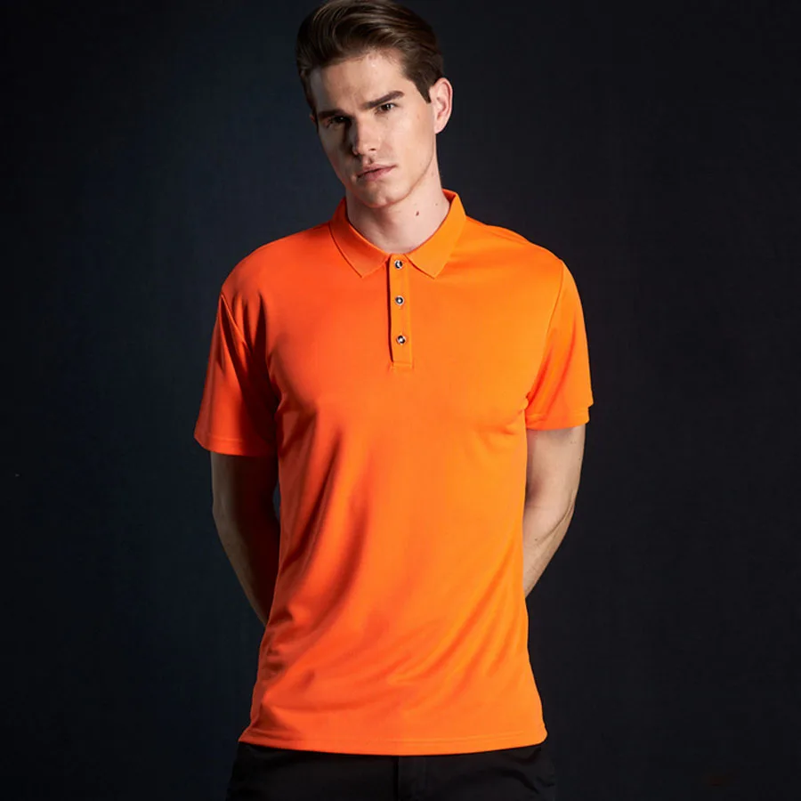 Быстросохнущие поло Slim Fit рубашка поло мужская однотонная дышащая модная мужская рубашка с коротким рукавом брендовые дешевые Camisa Masculina - Цвет: Оранжевый