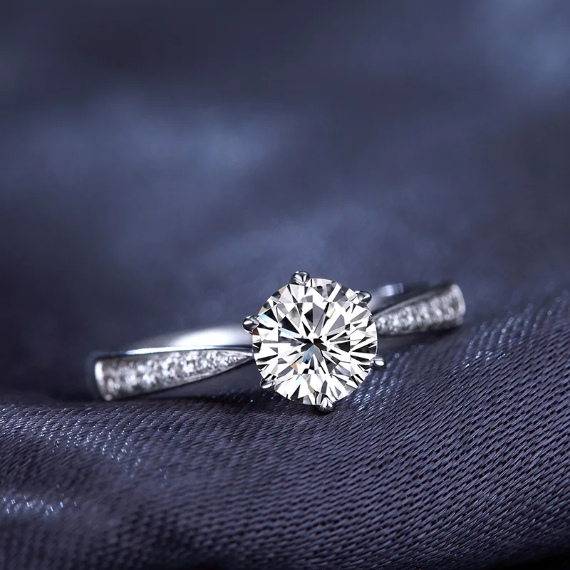 Genuine 14k White Gold 0.17carat Round Diamond Engagement Ring H Color I1 Clarity Classic 6-Prongs Setting With Accents For Lady | Украшения