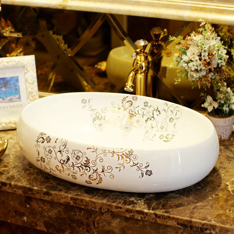 Овальная керамическая раковина для ванной комнаты Jingdezhen фарфоровая столешница