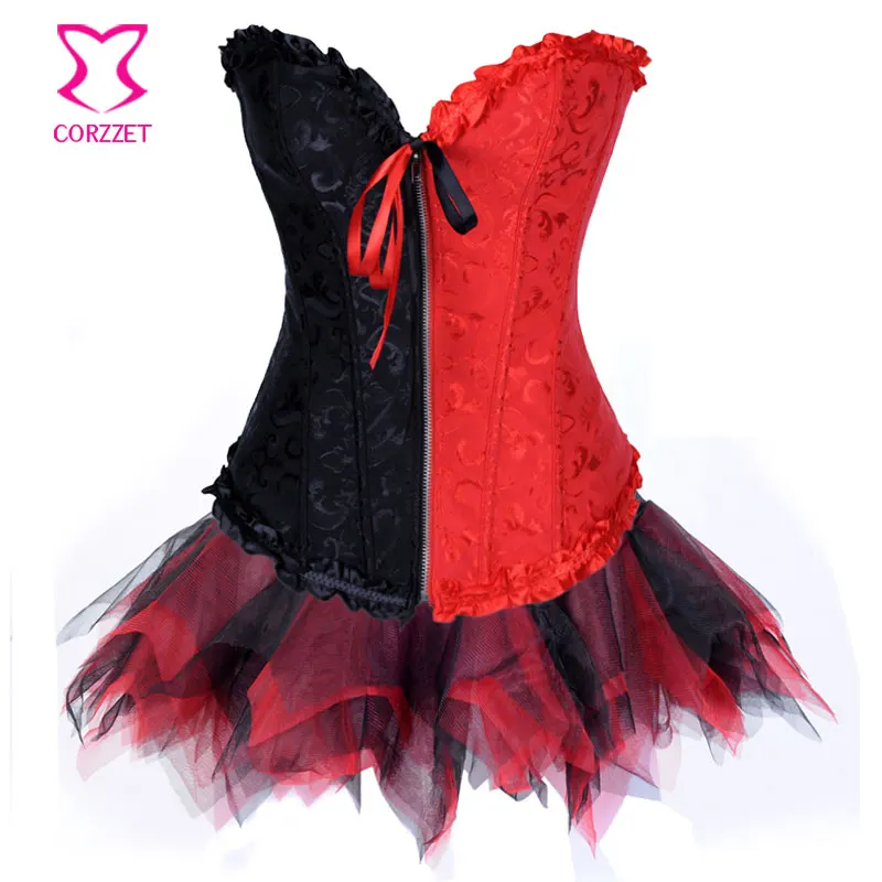 Гламурное жаккардовое платье с корсетом на молнии Черное и красное сексуальное