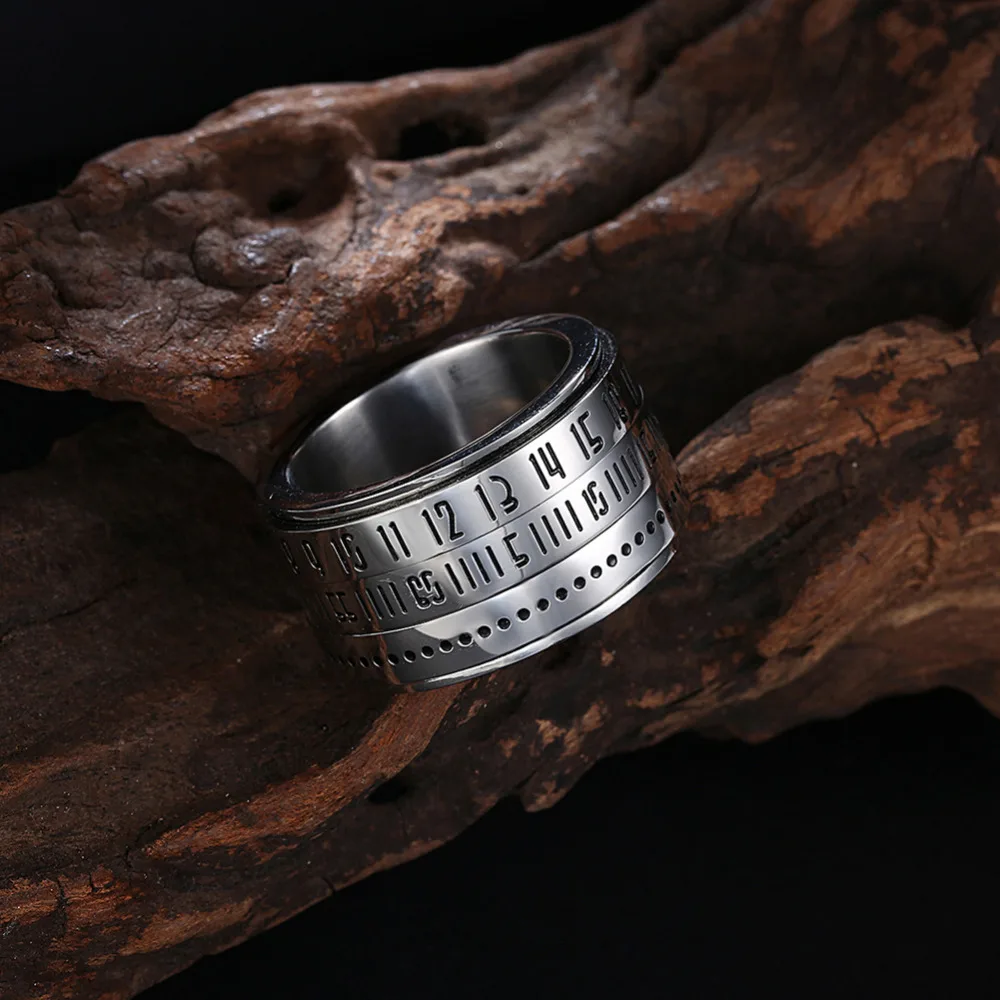 Unique Men's Rings Spinner Pure Titanium Stainless Steel Rotate The Roman Alphanumeric Ring For Man anel masculino | Украшения и