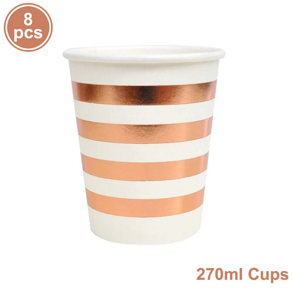 8pcs cups Посуда для вечеринки в честь Дня Рождения Розовое Золото чашки с изображением бумажные тарелки и соломки салфетки десертные тарелки обеденные тарелки Bachelor вечерние принадлежности - Цвет: 8pcs cups