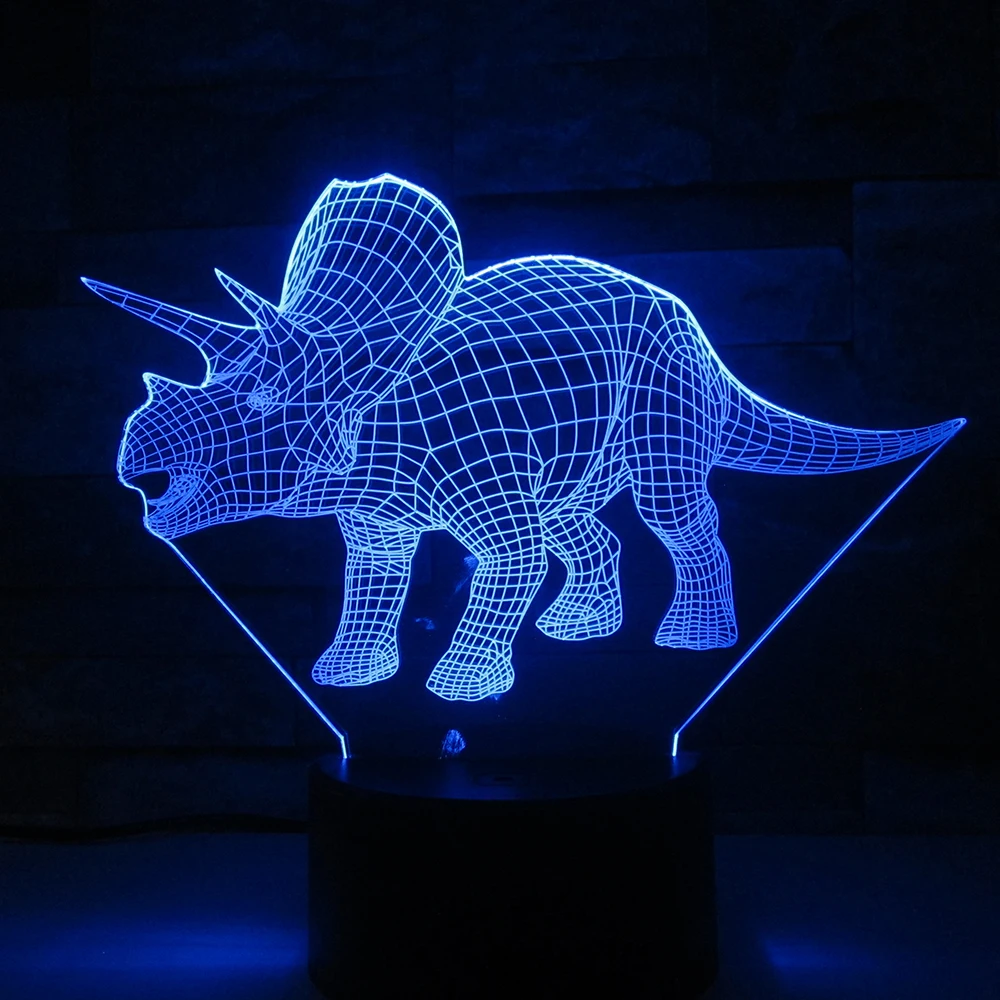 Triceratops динозавр Иллюзия 3d лампа 7 цветов Изменение дистанционного сенсорного led 3D