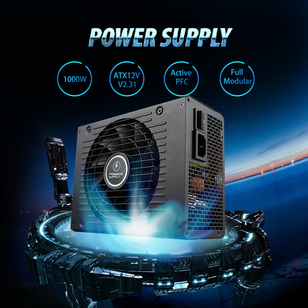 1000 Вт ATX12V V2.31 активный PFC полный модульный компьютерный блок питания с низким уровнем шума 140 мм вентилятор до 80% эффективность для настольных ПК