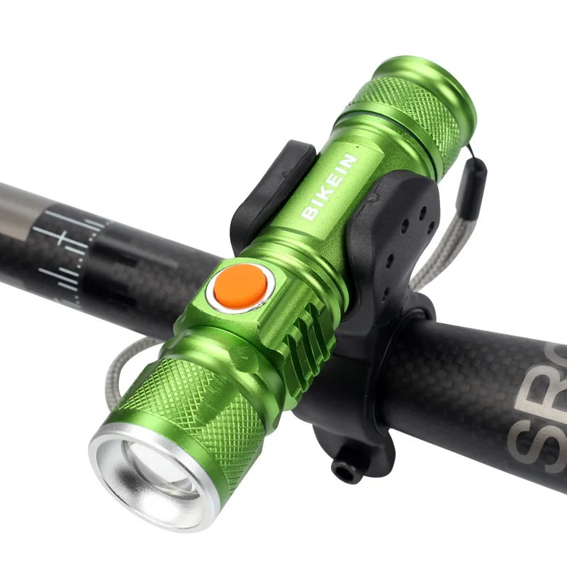 BIKEIN USB Перезаряжаемый светодиодный фонарик Масштабируемые лампы 500LM велосипедная фара MTB фонарь для велосипеда с креплением - Цвет: Green