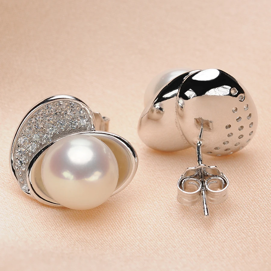 

FEIGE Love Promise Pearl Jewelry 8-9mm Natural Pearl Stud Earrings for Women 925 Sterling Silver Earrings Freshwater Pearls Stud