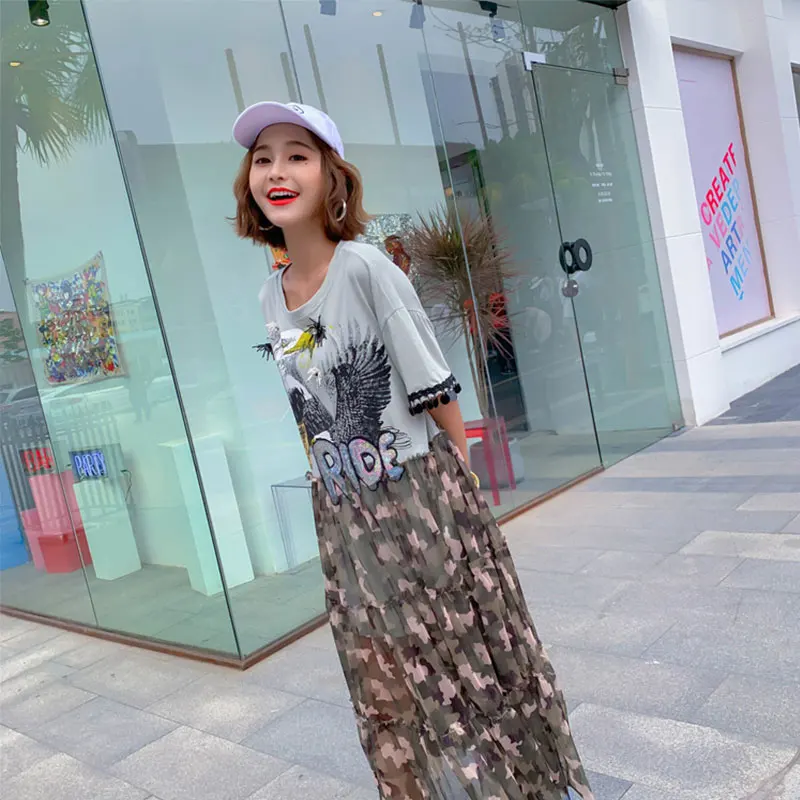 2019 летние камуфляжные газовые Длинные платья женские модные с блестками|Женские