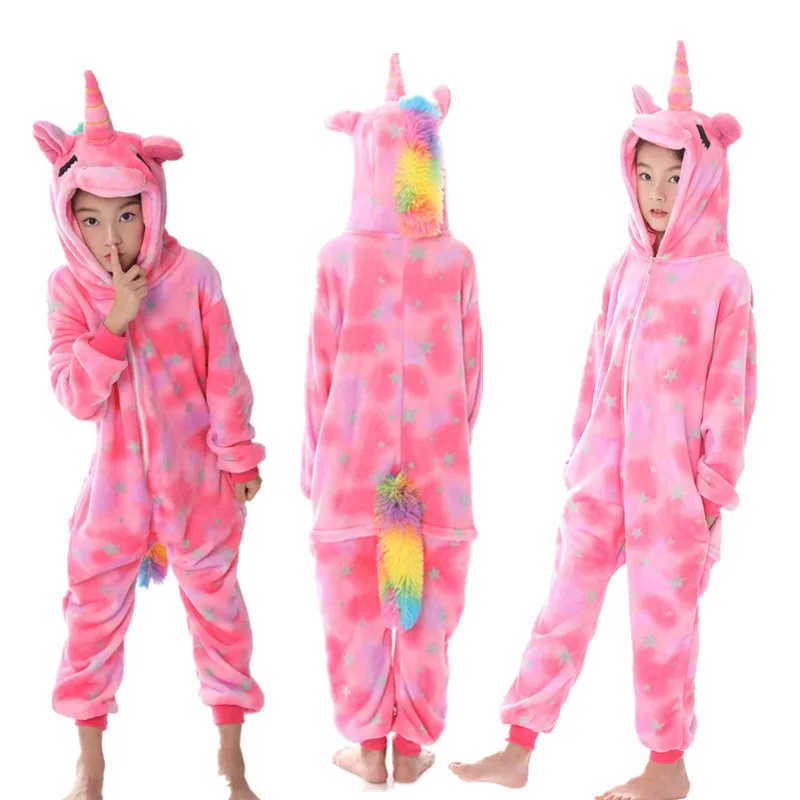 Детские пижамы с радужным хвостом единорог Розовая звезда комбинезон детские