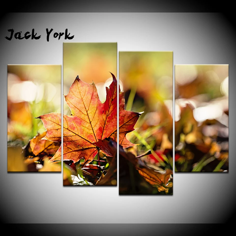 Canvas Painting Autumn leaves 4 Pieces Wall Art Modular Wallpapers Poster Print living room Home Decor free shipping | Дом и сад