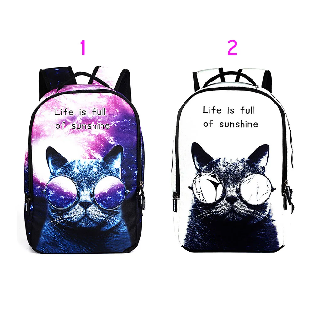 Женская школьная сумка с 3D рисунком кота рюкзак для девочек дорожный спортивный