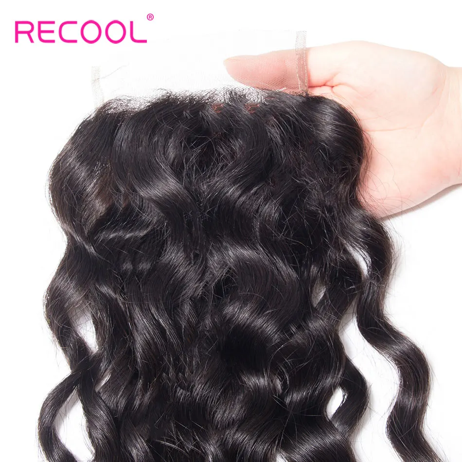 Recool волнистые пучки с закрытием Remy человеческие волосы 6х6 кружевное закрытие