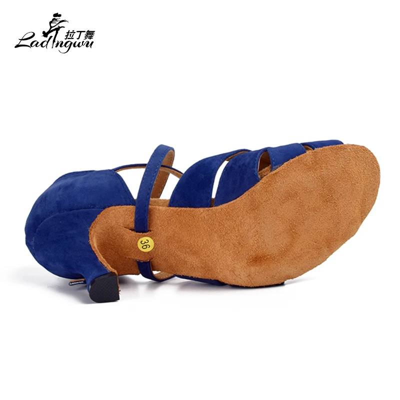 Женские туфли с мягкой подошвой Ladingwu синие фланелевые для танцев квадратным