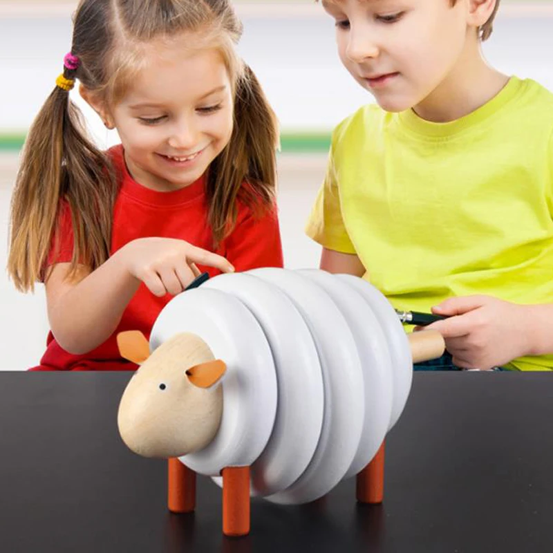 Ранние развивающие игрушки для детей деревянные блоки сборка овец существ цвет