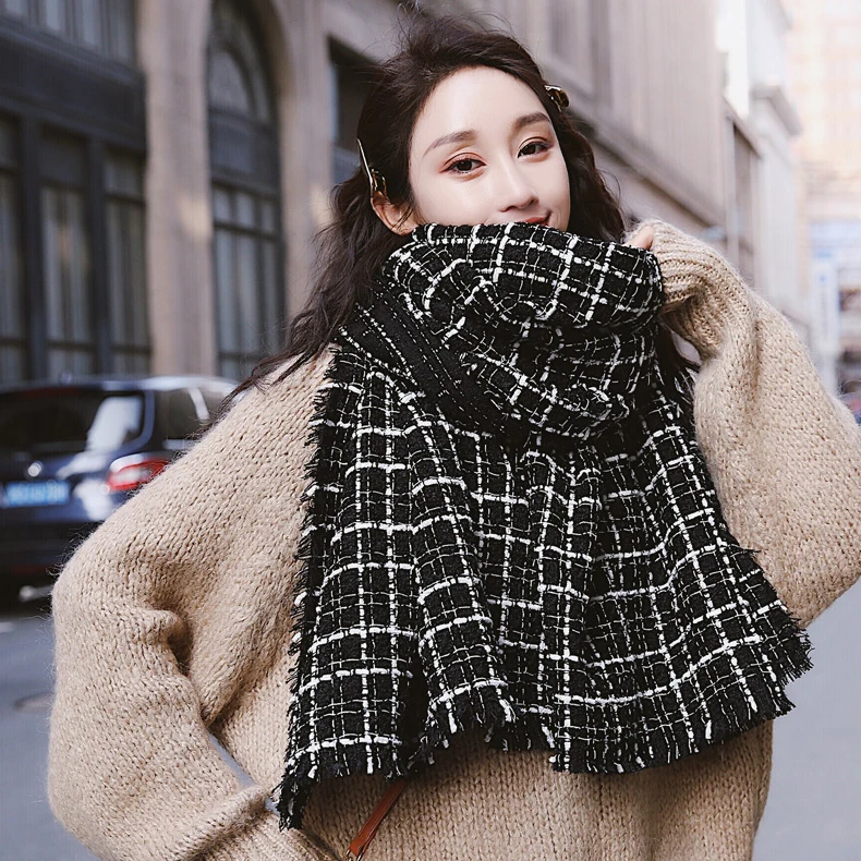 Warm Women Scarves Stoles Elegant Plaid Shawl cashmere Scarf Muslim Hijab Beach Blanket Face Shield Foulard YR008 | Аксессуары для