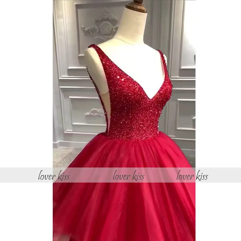 Lover Kiss vestido de novia потрясающее украшенное бисером V образным вырезом красное