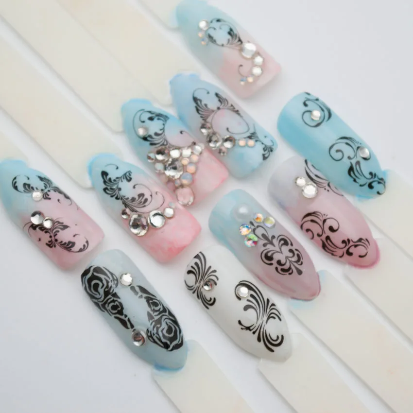 2 шт./компл. черного цвета с кружевом кроше водные наклейки на ногти цветок лоза