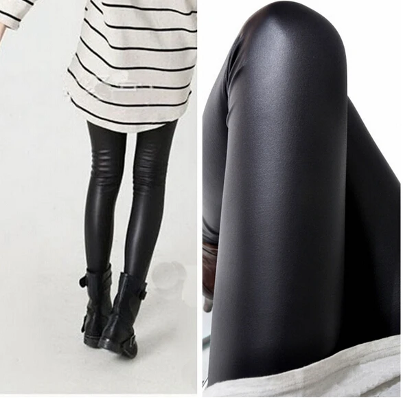 East Knitting Fashion Black Womens Leggings Stretch Leather Sexy High Waist Pants S/M/L 4 Size 1 pair Retail Женская одежда