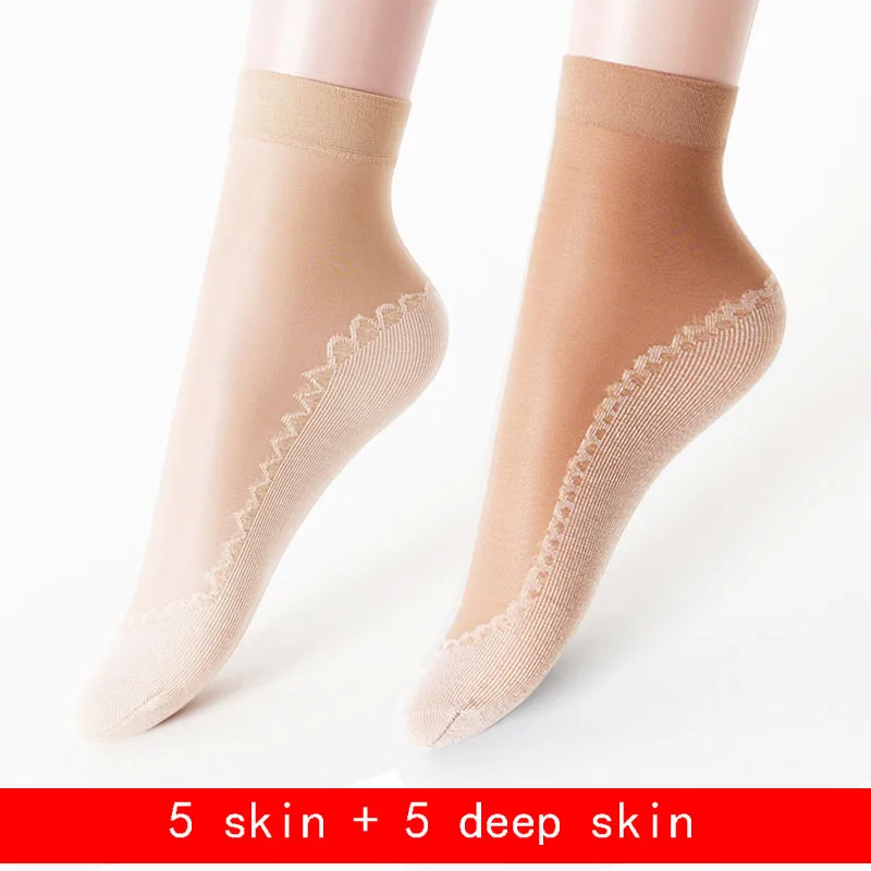 5skin-5deep-skin 10 пар/упак. бархатные шелковые женские носки хлопковые носки с мягкой нескользящей подошвой, впитывающие влагу, Нескользящие летние и осенние носки - Цвет: 5skin-5deep-skin