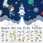 Временная татуировка Rocooart, мультяшная, космическая, космонавты, планета, татуировка, наклейка, переводная татуировка для мальчиков и девочек