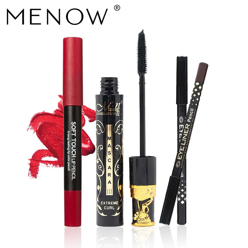 Menow бренд Make Up Set Curl Тушь для ресниц с силиконовым Кисточки и два Подводка глаз