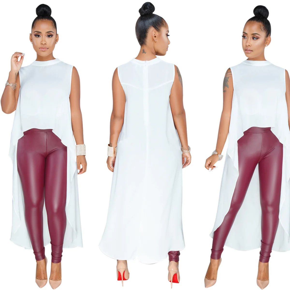 2018 Летняя блузка Для женщин сексуальная макси топы без рукавов черный шифон