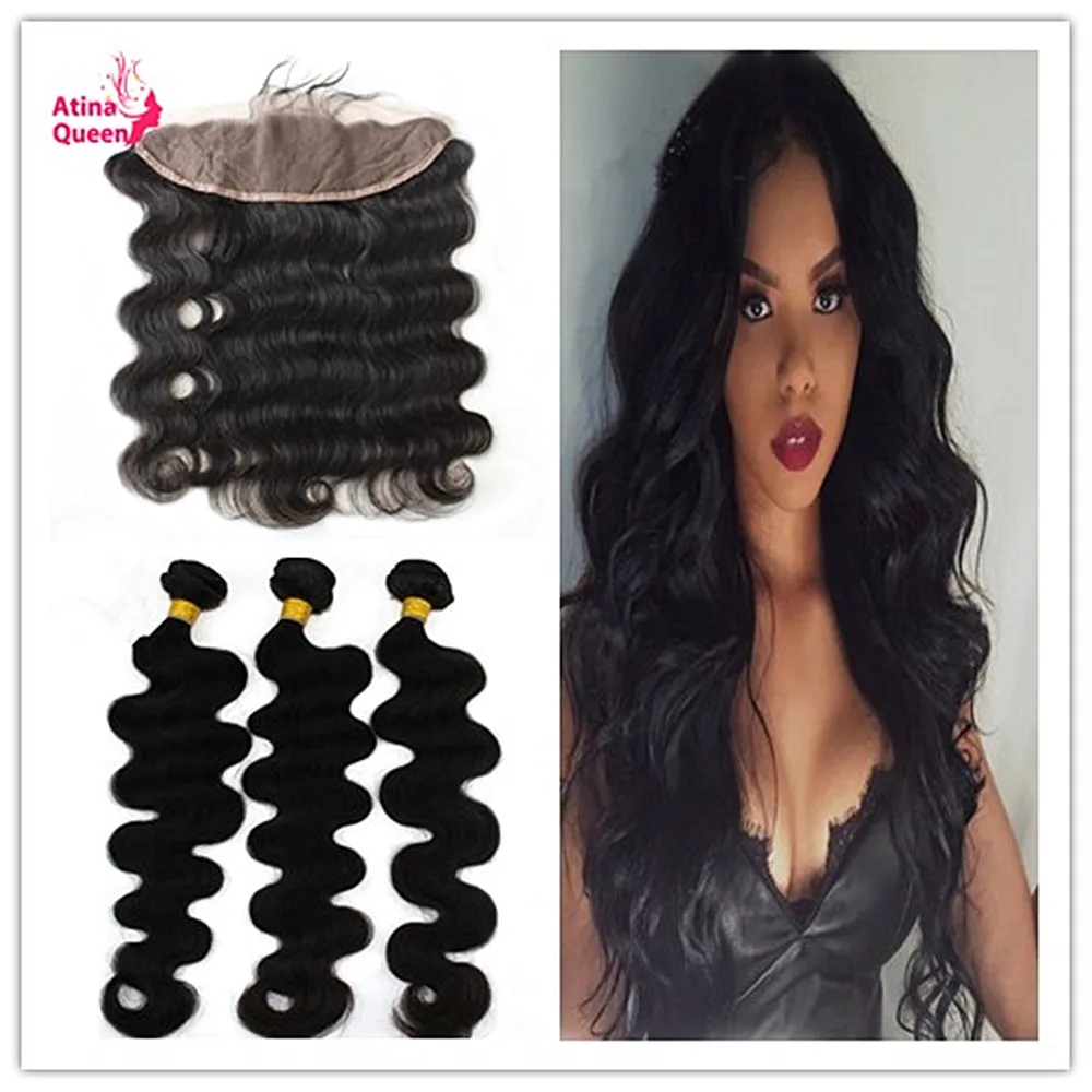 Уха До Кружева Фронтальная Закрытие С 3 Связки Перуанской Девы волос Отбеленные